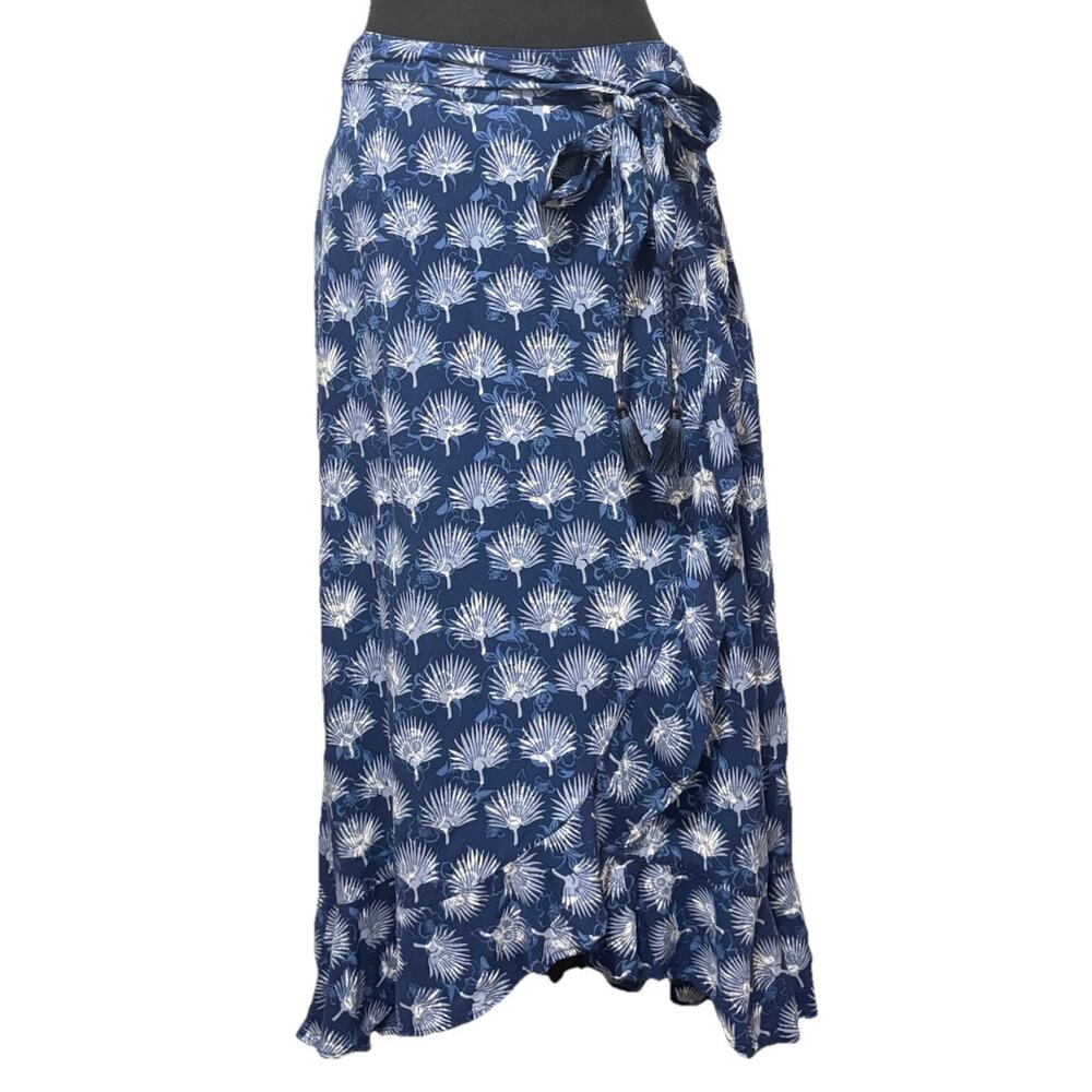 Tommy Bahama Blue Tropical Wrap Skirt Women Size 4 Ruffle Hem Resort
